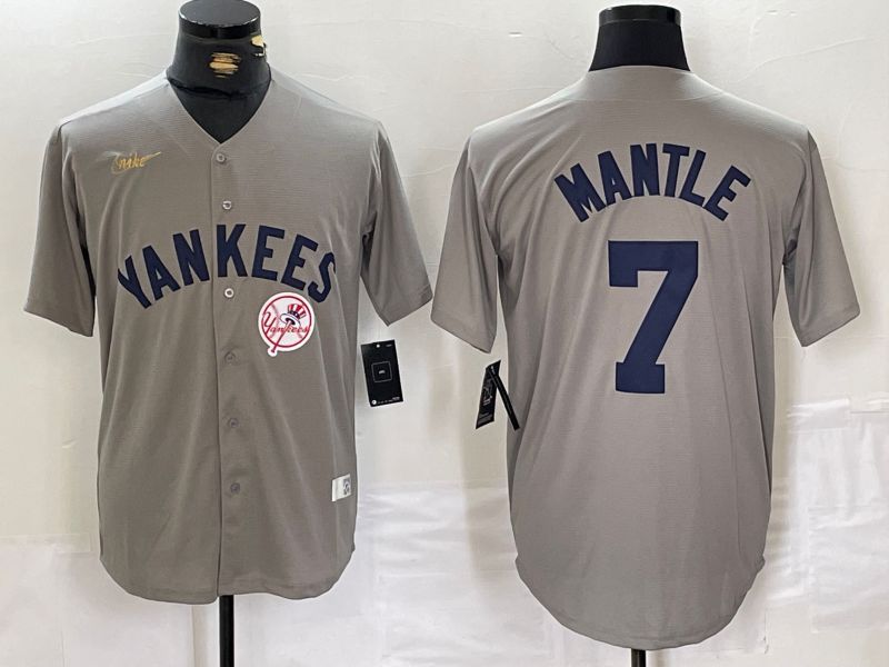 Men New York Yankees 7 Mantle Grey Throwback Nike Game 2024 MLB Jersey style 13